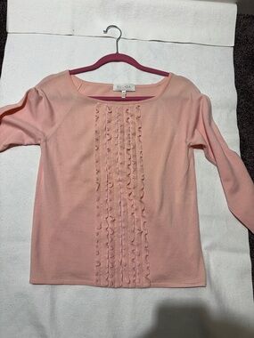 Escada Soft Pink Ruffled Front Long Sleeve Top